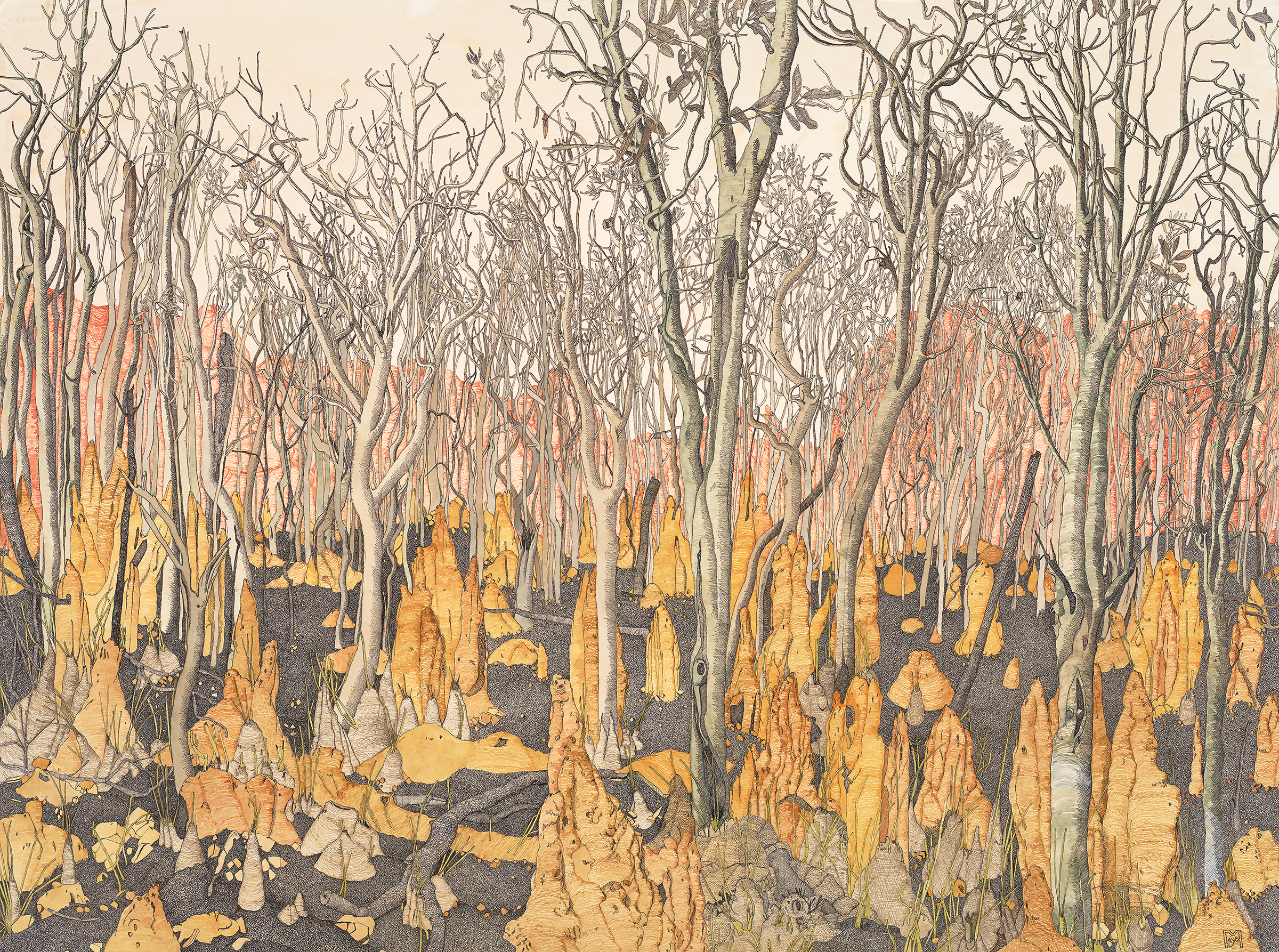 Guarding The Mandarin’s Garden, watercolour ink drawing, 57 X 153cm