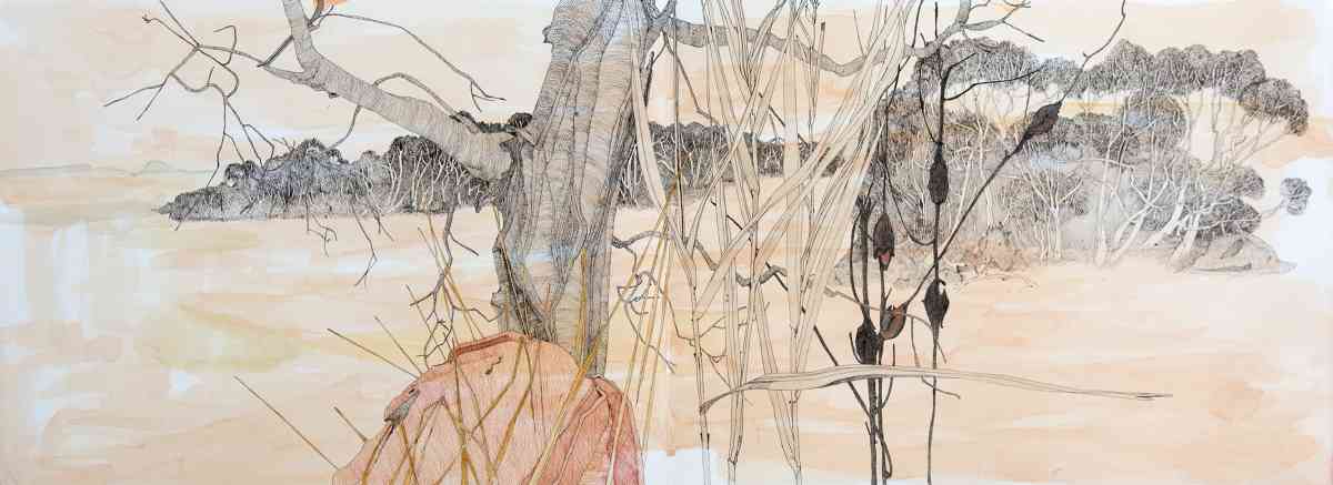 Oodnadatta Track, ink drawing with some watercolour, Concertina Book, 45 X 114cm