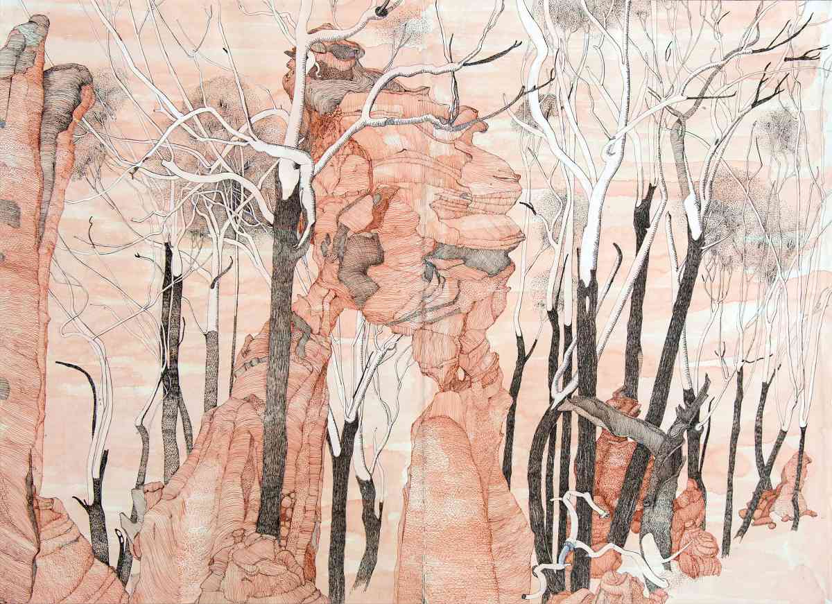 Sandstone Escarpments, ink drawing, Concertina Book, 45 X 62cm