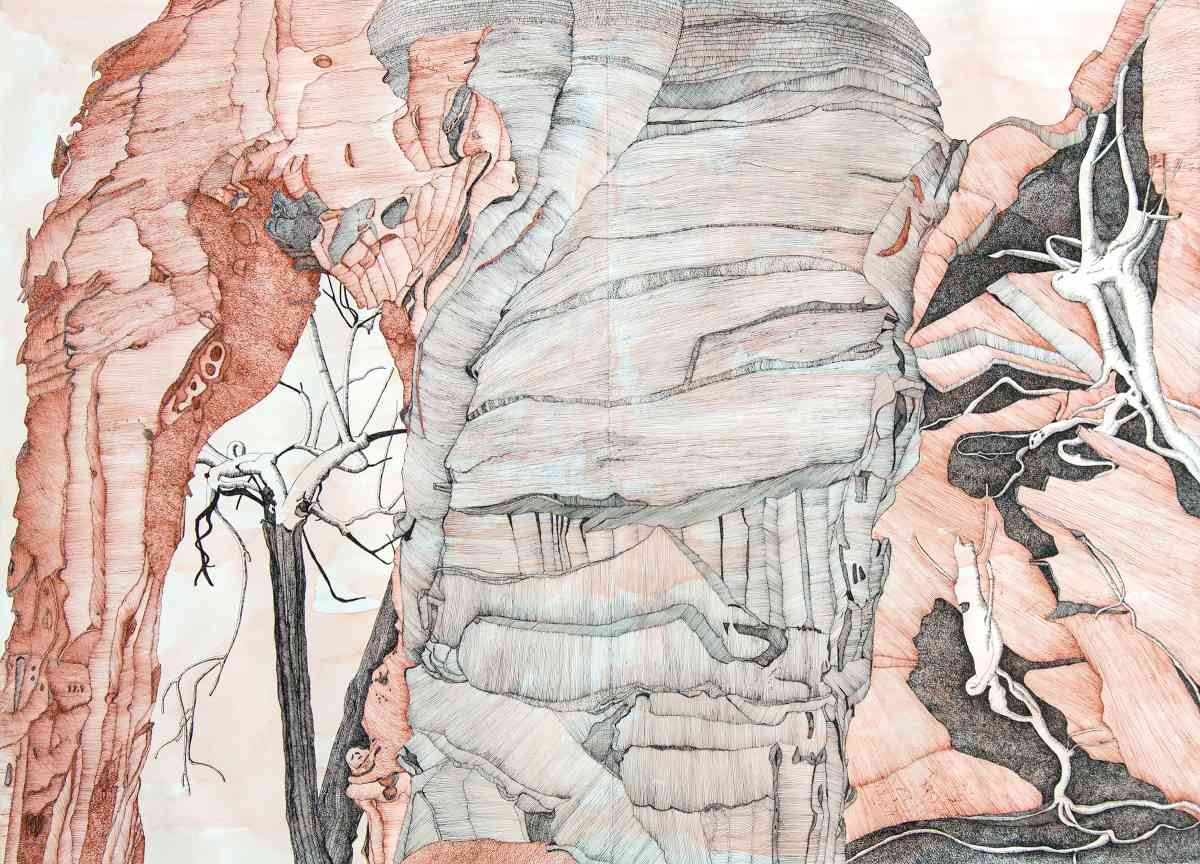 Sandstone Escarpments, ink drawing, Concertina Book, 45 X 62cm