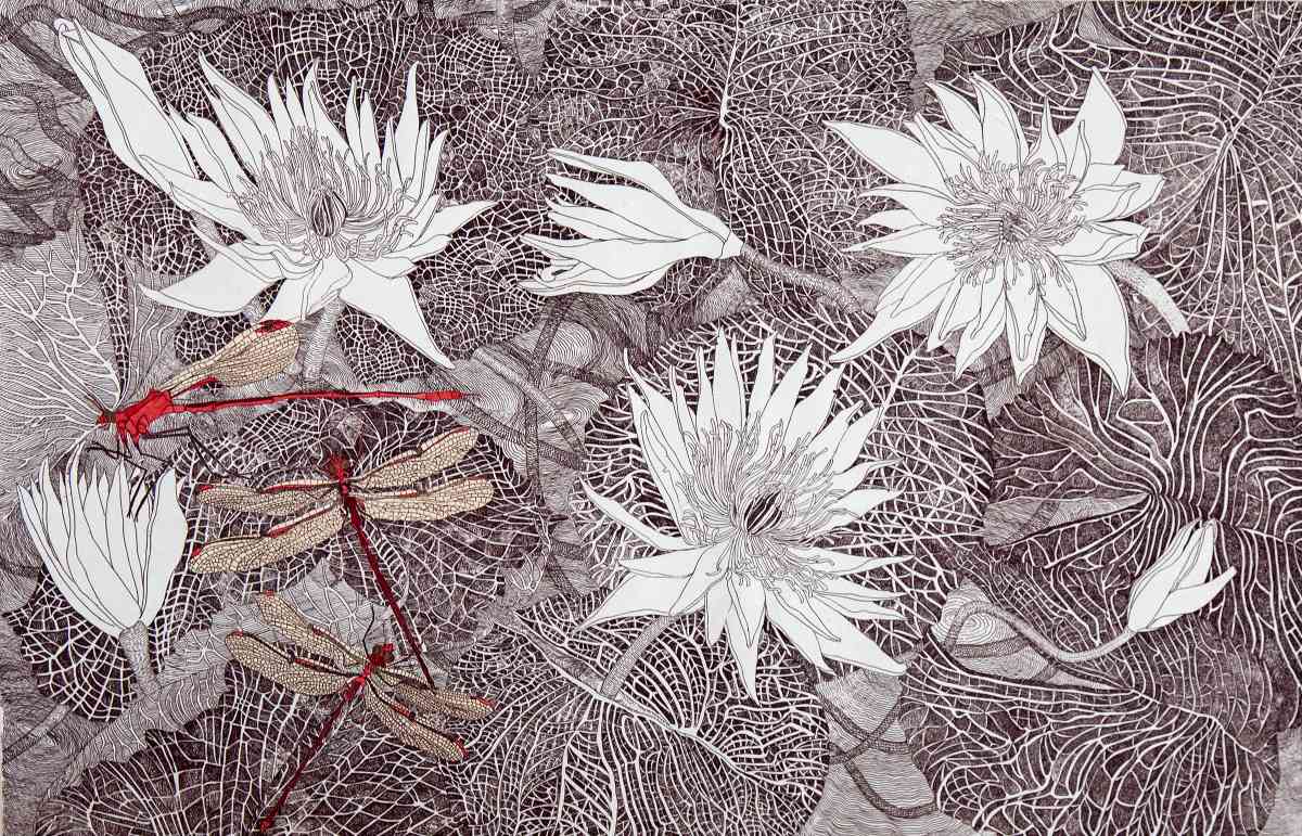 Three Red Dragonflies_etching, edition of 30_37.5 x 58.5cm