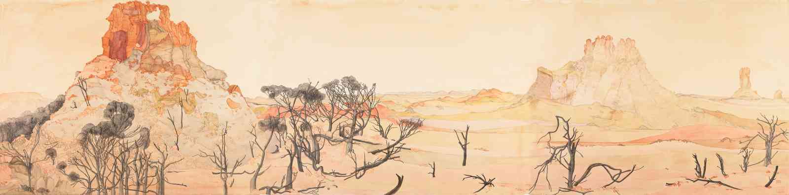 Vast Landscape, watercolour ink drawing,​ 57 X 226Cm